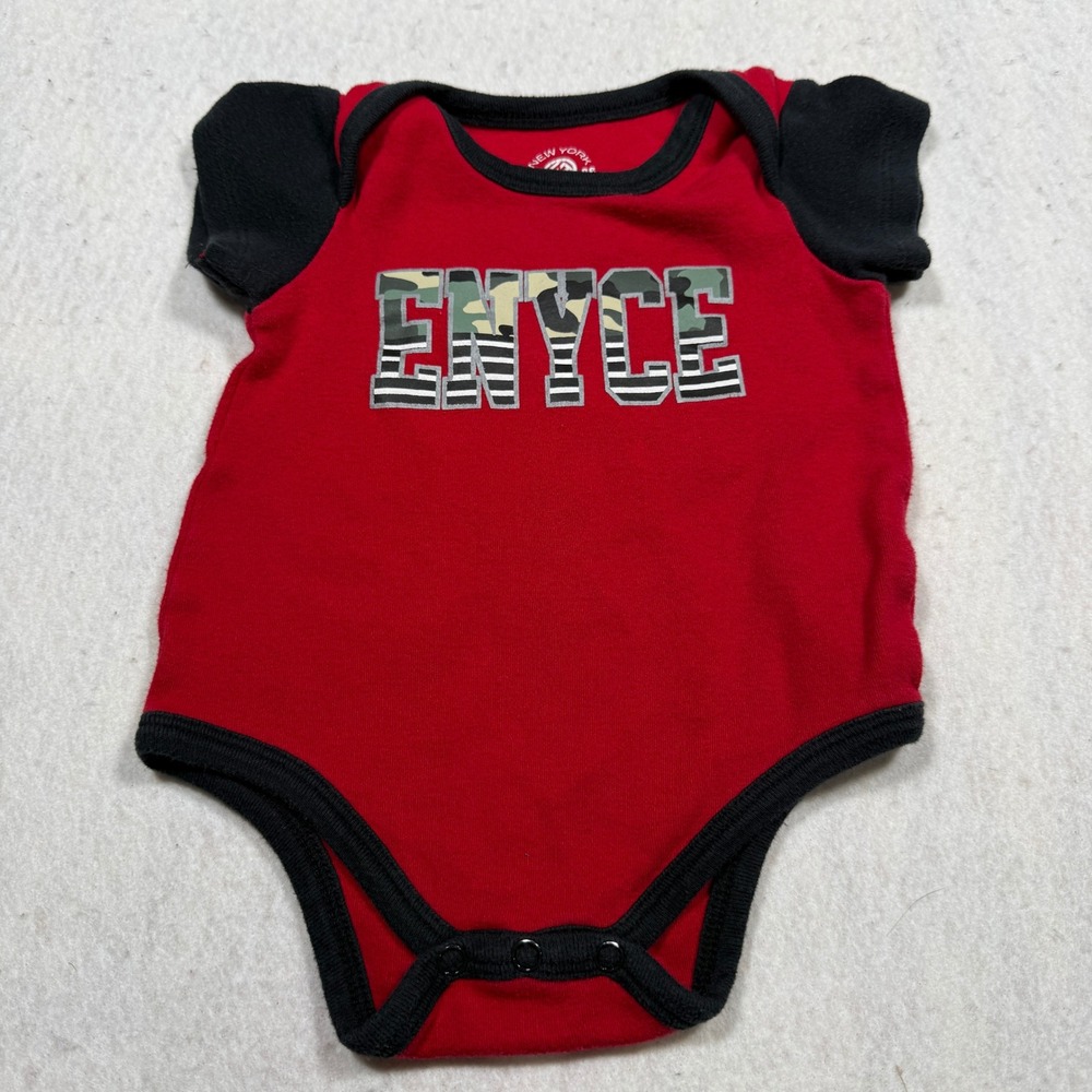 Enyce Baby Boy Red Black Camo Stripe Logo Bodysuit 6-9 Months Short Sleeve